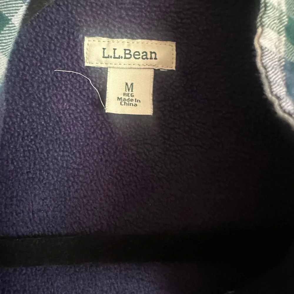 L.L.‎ Bean Navy, Green & White Plaid Fleece-Lined Shirt Jacket